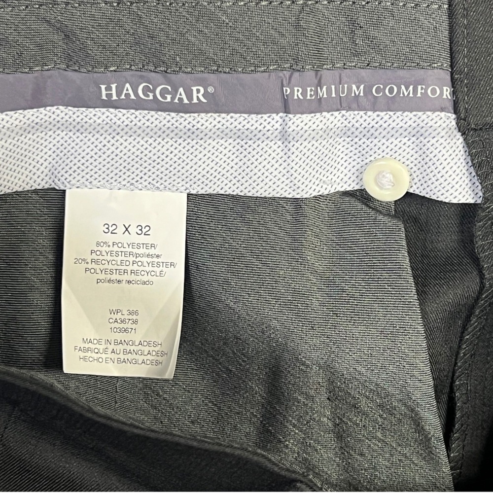 Haggar Men's Dress Pants 32x32 Slim Fit Dark Grey Houndstooth 4-Way Stretch New - Picture 5 of 8